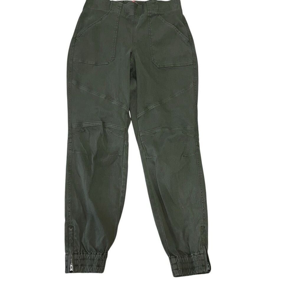 Spanx Stretch Twill Cargo Jogger Pants Green Elastic Waist Pull-On size Large L